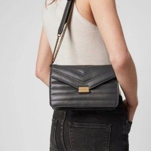 AllSaints Small Justine Leather Quilted Flap Crossbody Bag